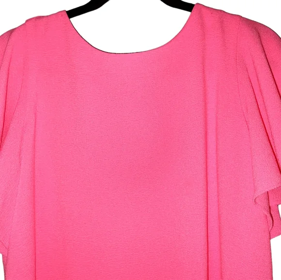 Gianni Bini Hot Pink Ruffled Short Sleeve Zippered Back Dress Size Medium - Picture 4 of 10